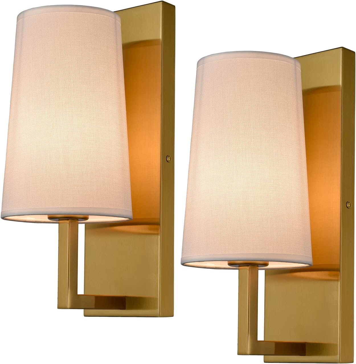 Gold Wall Sconces Set of Two Mid-Century Modern Fabric Shade Sconces Wall Lighting Indoor Brass Wall Lamp for Bedroom Hallway Living Room