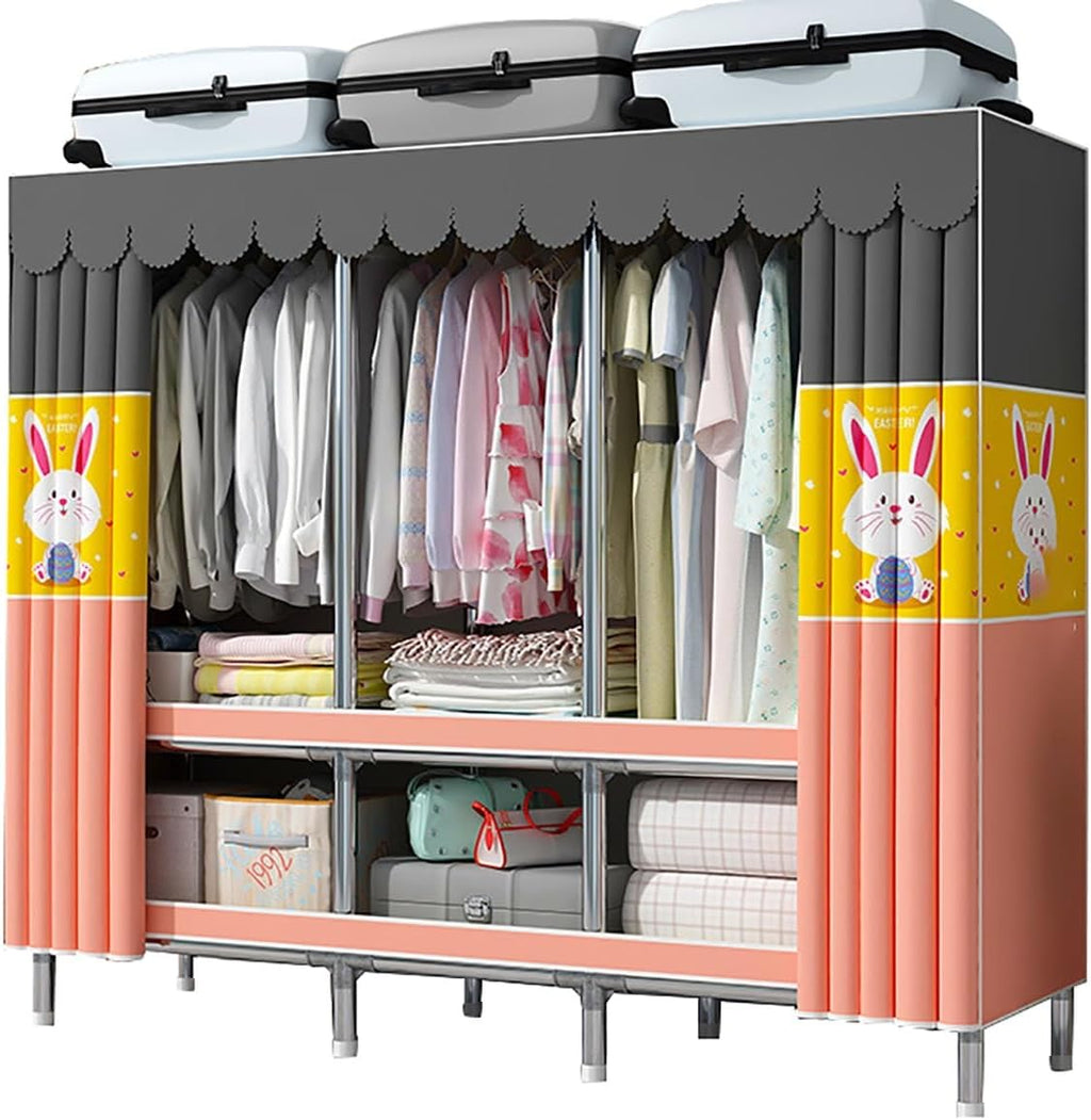 Portable Closet Wardrobe with Cover Metal Garment Rack for Hanging Clothes and Shelves for Bedroom (Color : A, Size : 17
