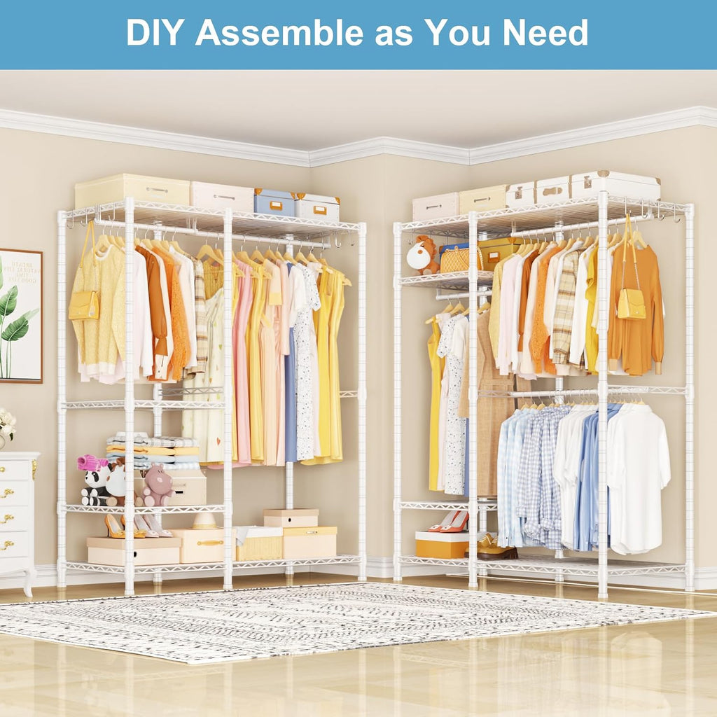 Ulif F7 Medium Garment Rack, Heavy Duty Clothes Rack, Clothing Racks for Hanging Clothes, 6-Tiers Freestanding Portable Closet Storage Rack 45'' W × 14.6'' D × 76.6'' H, Max Load 750 Lbs, White