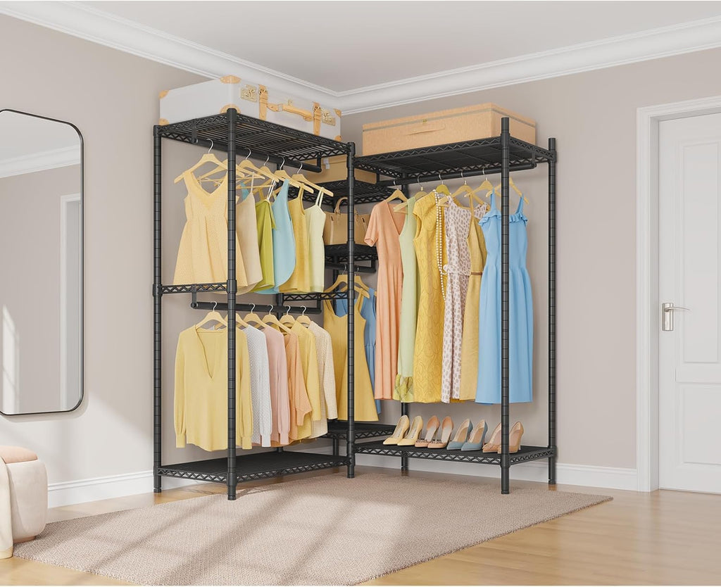 VIPEK L6 Heavy Duty Clothes Rack L Shape Clothing Rack 5-Tier Wire Garment Rack Freestanding Closet with 7 Adjustable Shelves & 4 Hanging Rods, 42.1' L x 42.1' W x 76.4' H, Max Load 850LBS, Black