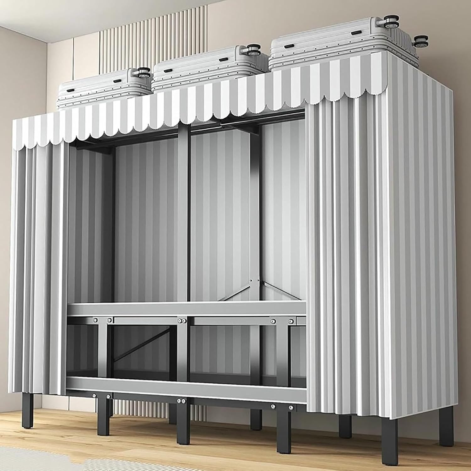 Heavy Duty Portable Wardrobe Closet with Cover 2200lbs Foldable Covered Garment Rack for Hanging Clothes Freestanding Coat Storage Armoire
