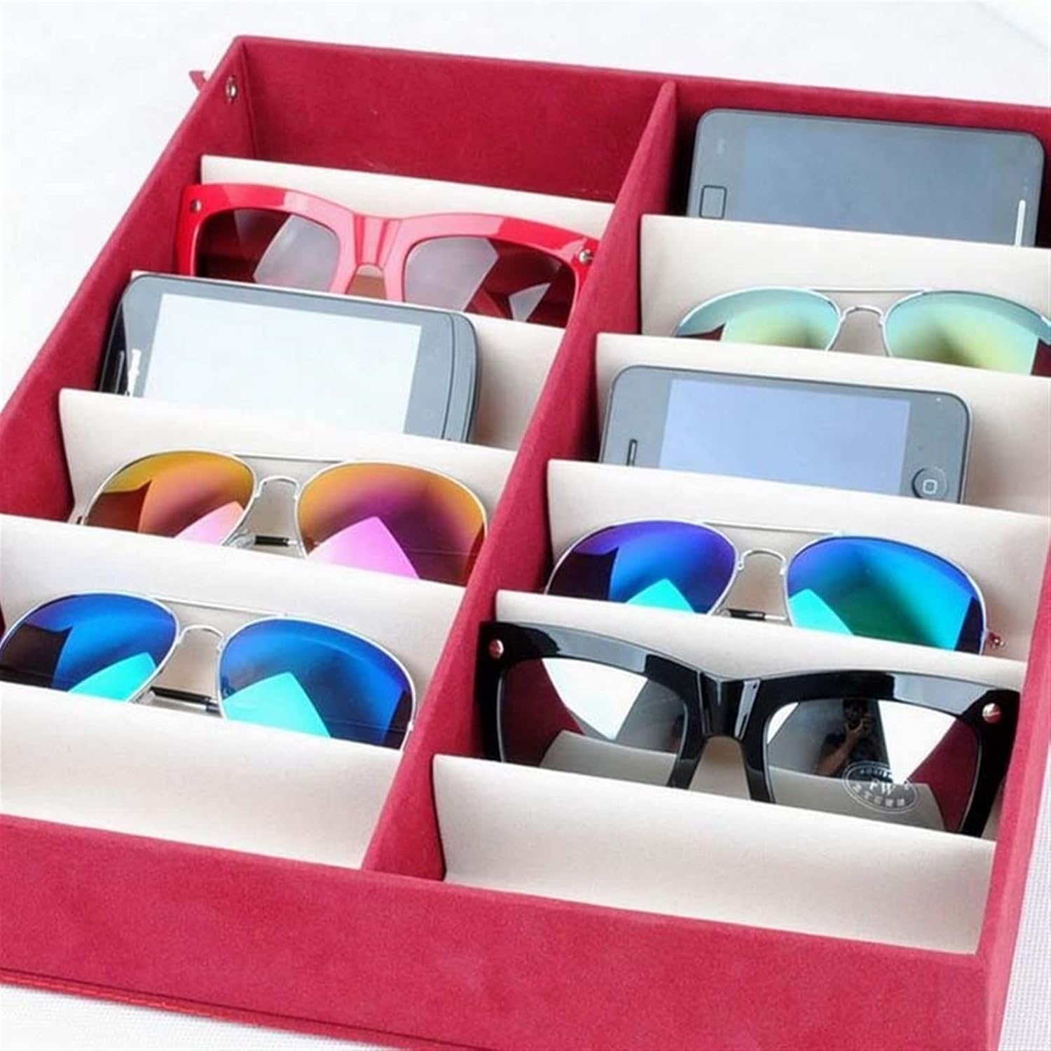 Eyeglass Displays Quality Glasses Storage Box 12 Grid Sunglasses Display Shelf Sunglass Organizer Box/Rack Eyewear Storage Usage Display Risers(Blue)