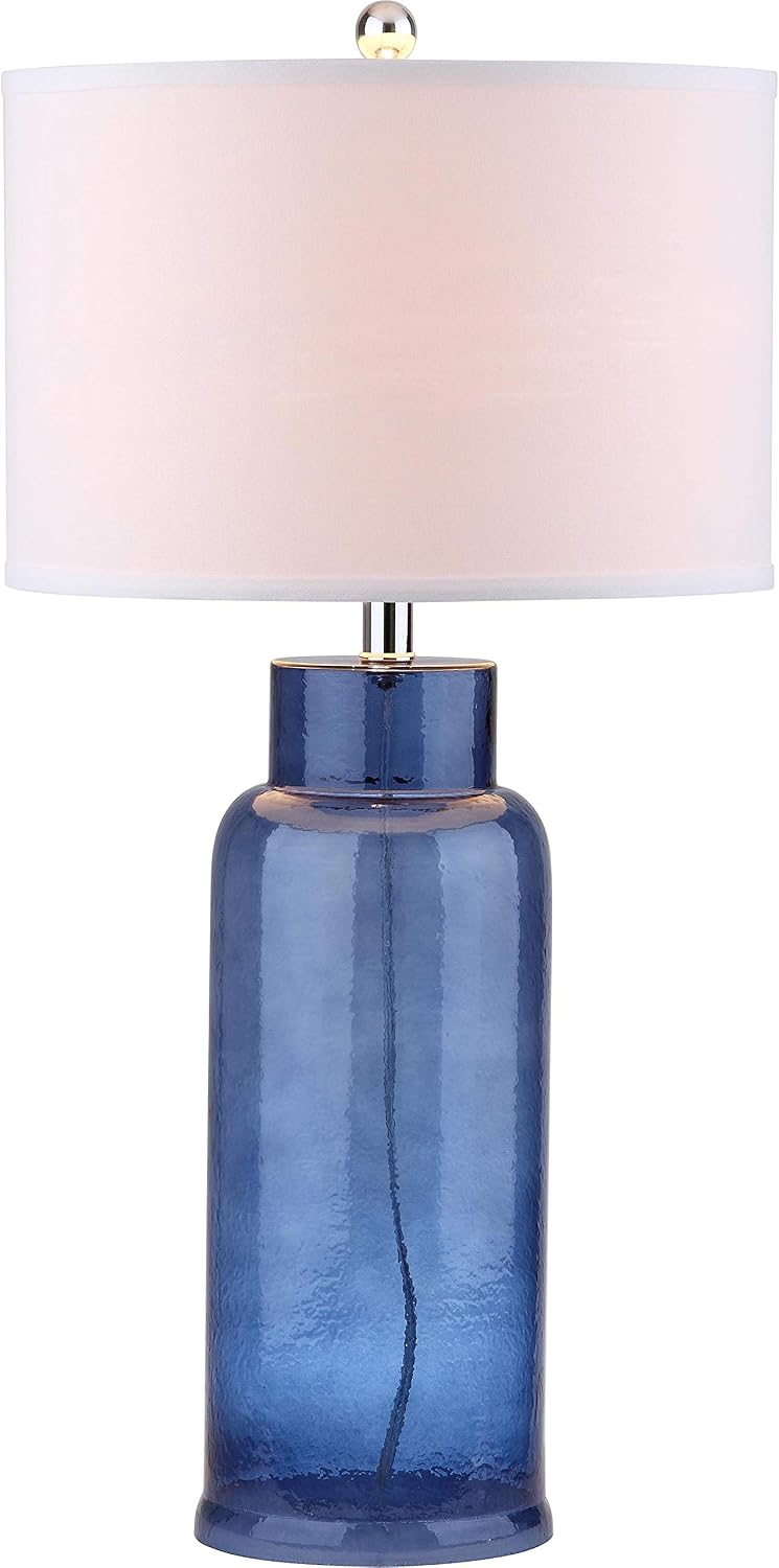 SAFAVIEH Lighting Collection Bottle Glass Blue/Cream 31-inch Table Lamp Set of 2 with USB Charging Port (LED Bulbs Included)
