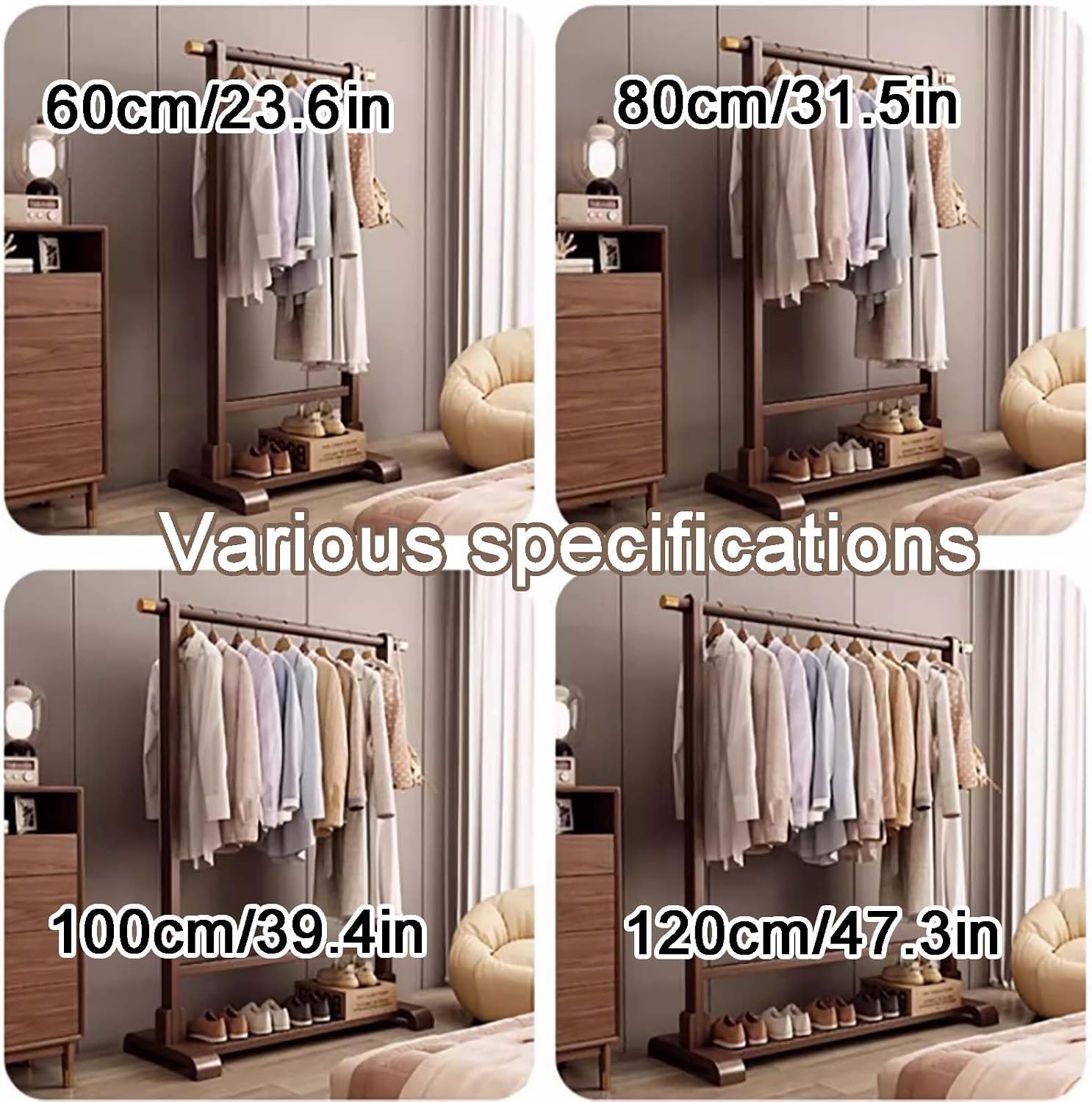 Bamboo Clothes Rack, Garment Rack with Shelf, Clothing Rack for Hanging Clothes, Coats, Skirts, Shoes, Bags, Easy Assembly(Natural,80cm/31.5in)