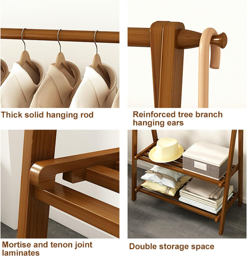 Foldable Bamboo Clothes Rack - Portable Garment Organizer for Bedroom & Living Room - Stylish Hanging Wardrobe Storage, 86cm - Perfect for Cloakroom & Space-Saving Solutions