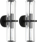 Crystal Wall Sconce Set of Two, 2-Light Black Luxury Indoor Vanity Wall Lamp, 15.7-Inch Upper and lower illuminated Bathroom Light Fixtures, for Living Room, Bedroom, Bathroom, Hallway, Mirror, E26