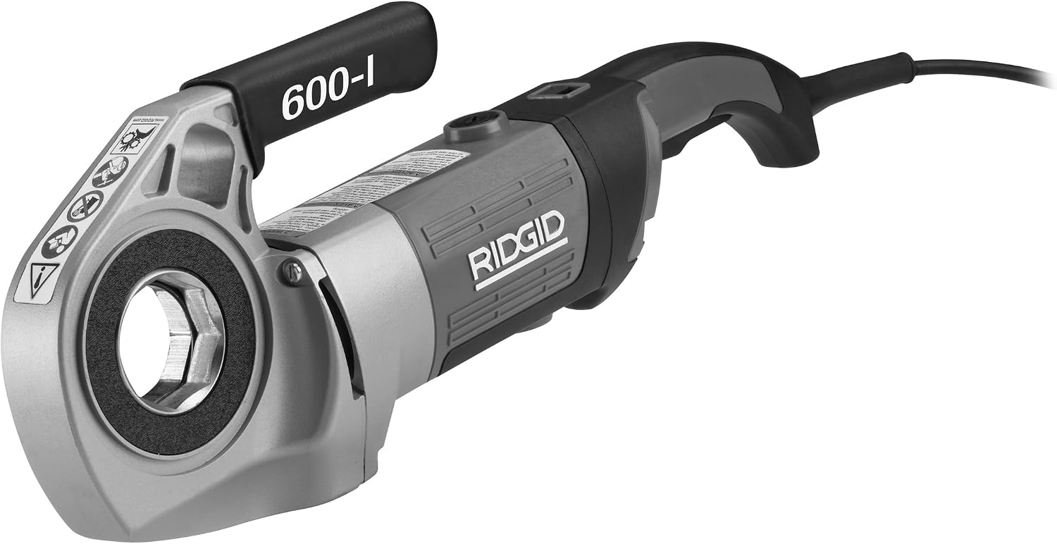 RIDGID 44918 Model 600-I Hand-Held Power Drive Kit, Pipe Threading Machine and 1/2-Inch to 1 1/4-Inch 11-R NPT Pipe Threading Die Heads with Carrying Case