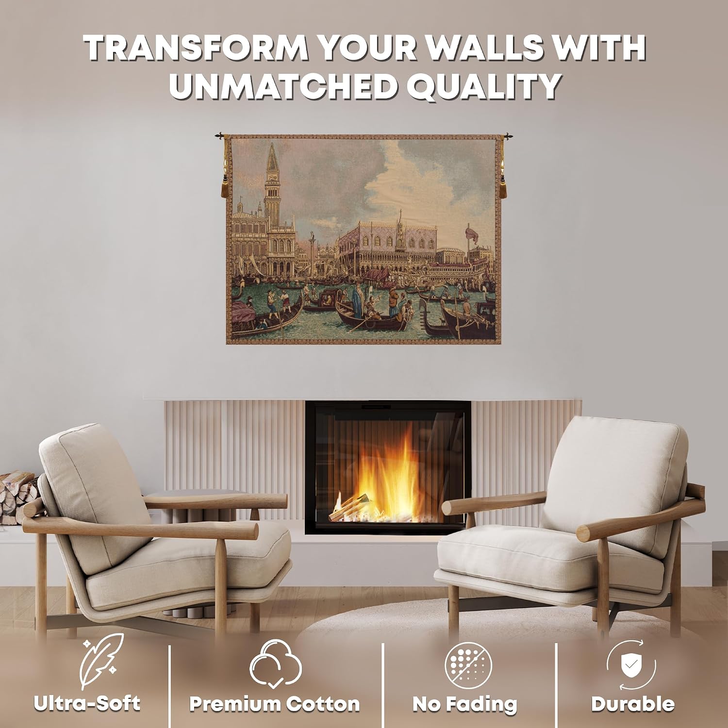 Charlotte Home Furnishings Italian Tapestry Wall Hanging 38x 54 in Bucintoro Wall Art Woven Boho Tapestry for Bedroom Aesthetic Living Room and Home Decor European Soft Cotton Jacquard Woven