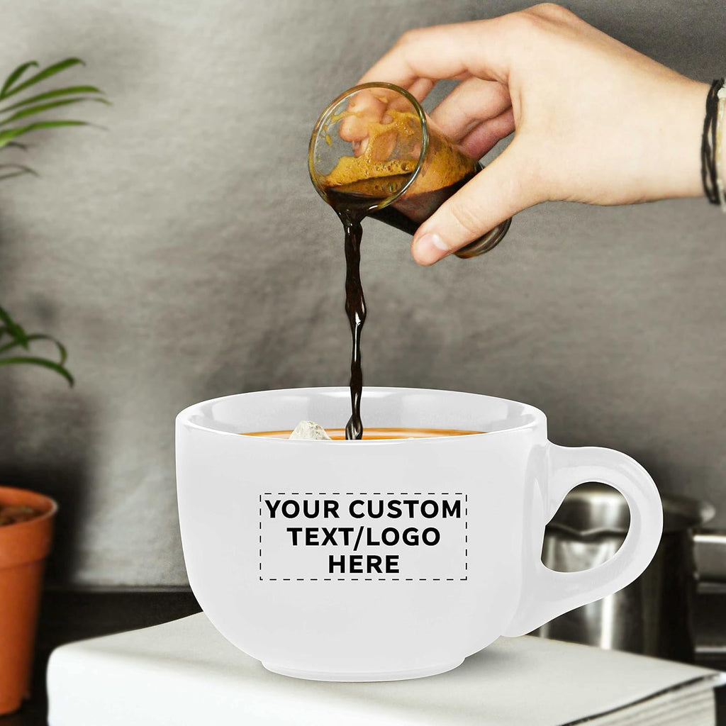 Custom Ceramic Cappuccino Mugs 18 oz. Set of 50, Personalized Bulk Pack - Perfect for Coffee, Tea, Espresso, Hot Cocoa, Other Beverages - White