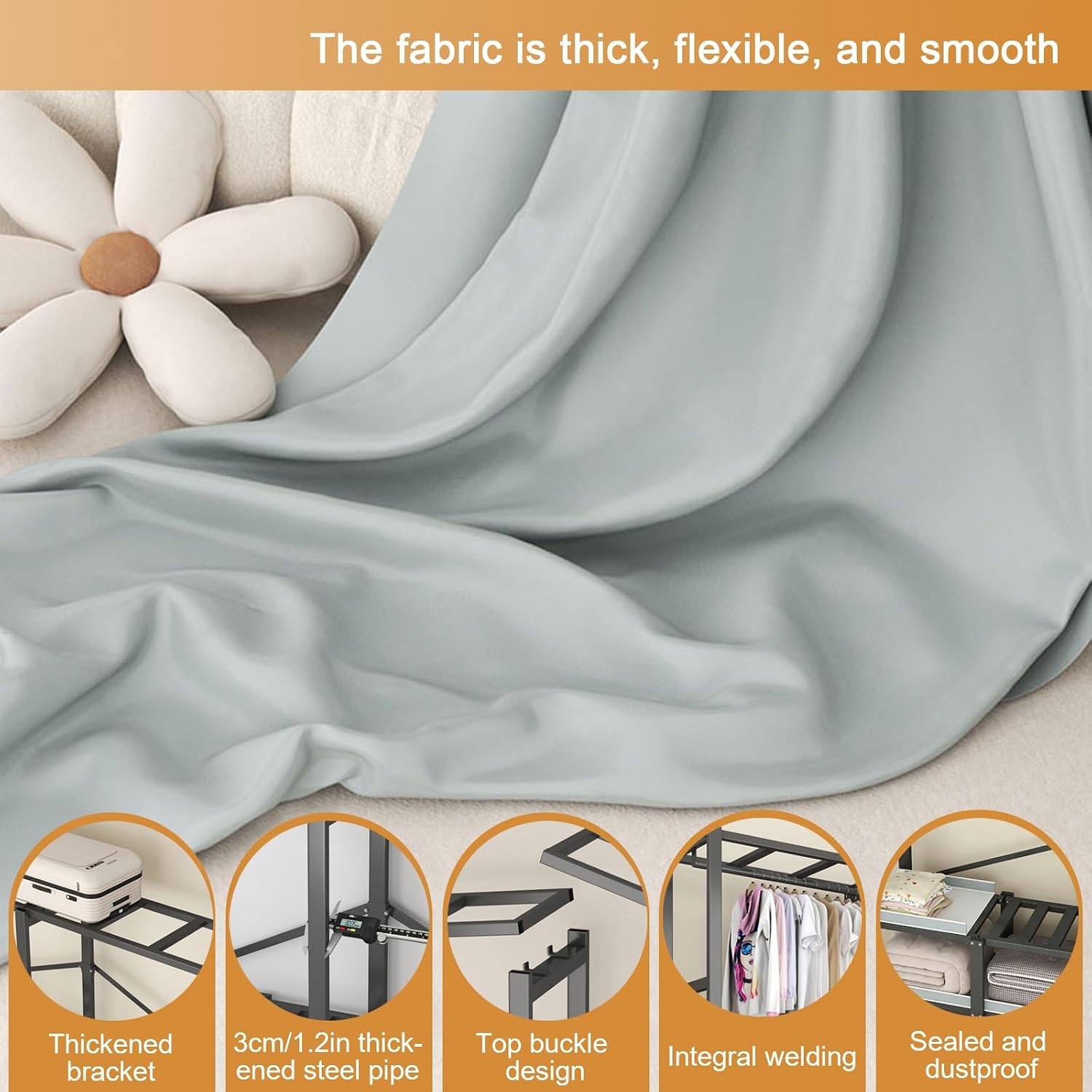 Heavy-Duty Portable Closet with Cover, 1200lbs Capacity, Foldable Garment Rack, for Hanging Clothes, Suitable for Bedroom Closets(130cm/51in)