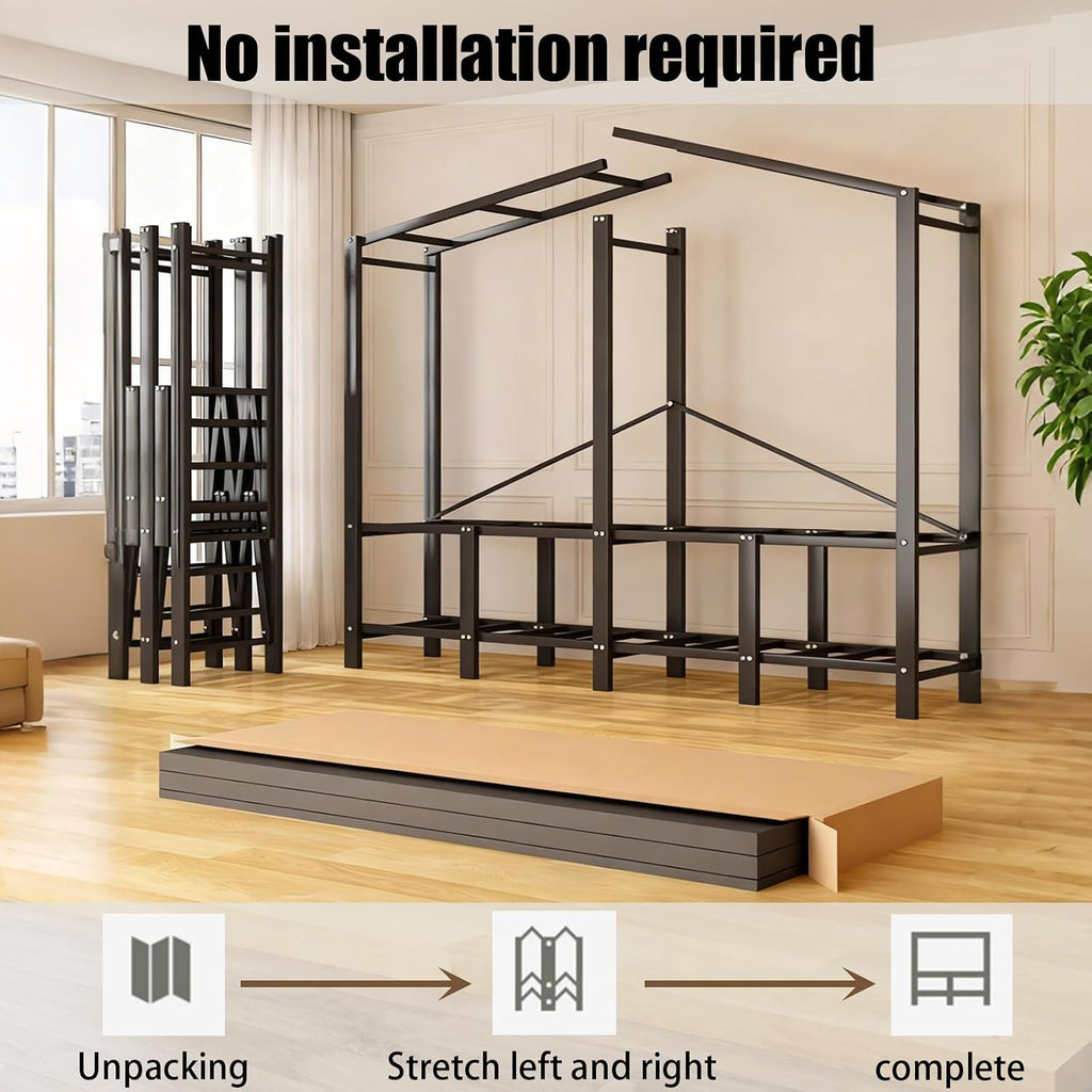 59.1in Heavy Duty Portable Closet, Foldable Wardrobe Closet with Cover, Metal Clothing Shelves for Clothes Organizers and Storage, for Bedrooms, Apartments, Rental Properties (Grey, 59.1in)