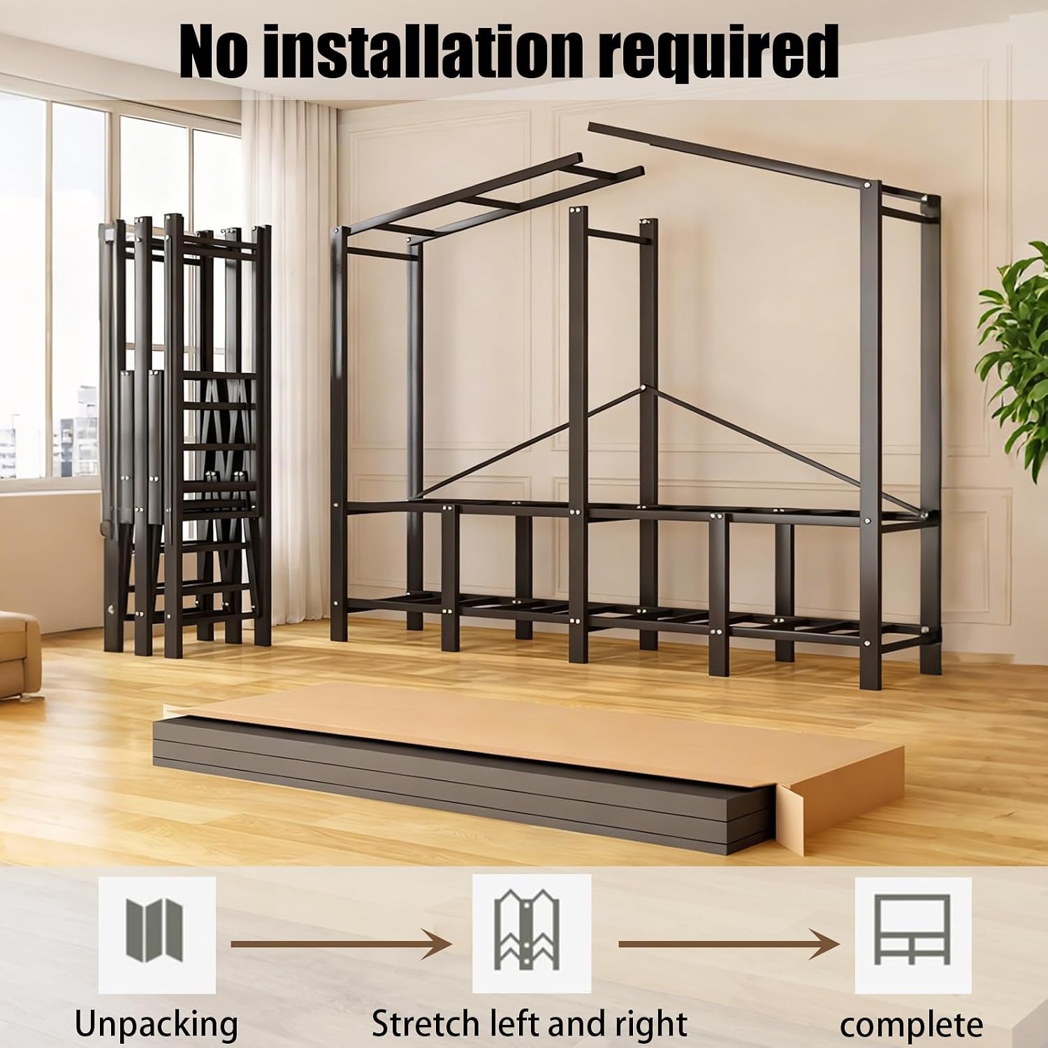 49.2in Heavy Duty Portable Closet, Foldable Wardrobe Closet with Cover, Metal Clothing Shelves for Clothes Organizers and Storage, for Bedrooms, Apartments, Rental Properties (Grey, 49.2in)