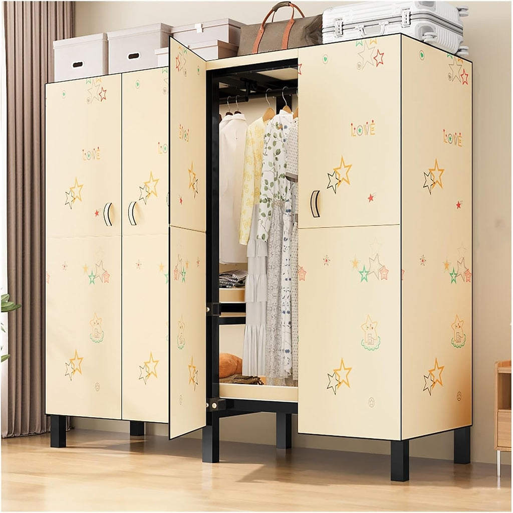 Portable Wardrobe Closet 1200LB, Foldable Clothe Rack With Cover, Garment Rack For Hanging Clothes, Clothing Coat Storage Rack, Covered With Independent Area, For Apartments(A,150cm/59.1inch)