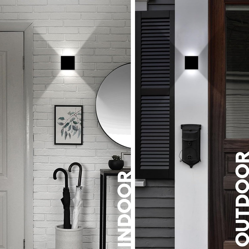LUXRITE Square LED Up and Down Wall Sconces Set of 2, Metal, 5CCT 2700K | 3000K | 3500K | 4000K | 5000K, Modern Indoor and Outdoor Wall Light, 15W, 1000LM, IP65 Waterproof, ETL Listed - Black