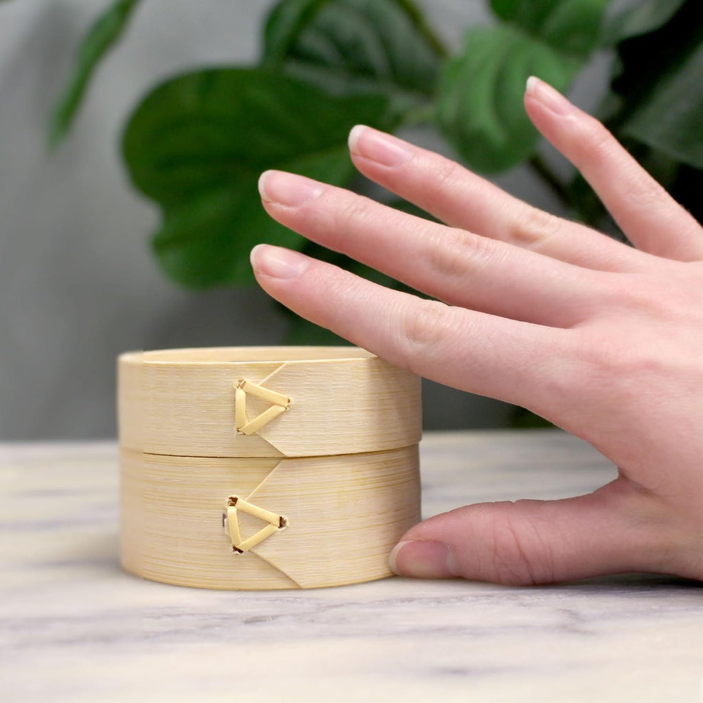 BambooMN 3 Inch Mini Bamboo Dim Sum Dumpling Steamer Basket for Dessert Party Favors Wedding Birthday Home Decorations Supplies, 100 Pieces