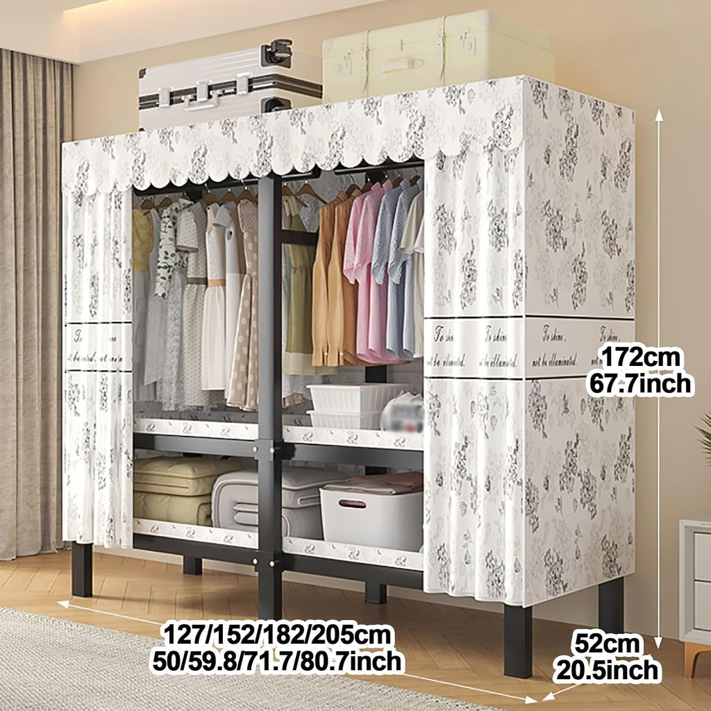 Foldable Clothe Rack with Cover, Portable Wardrobe Closet for Bedroom, Garment Rack for Hanging Clothes, Organizer Storage Closet for Bedroom(Grey1,127cm/50inch)