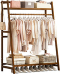 Bamboo Garment Rack,Multi-Functional Clothes Rack,with top Shelf and Shoe Clothing Storage Organizer Shelves,for Bedroom Entryway Hanging Clothes