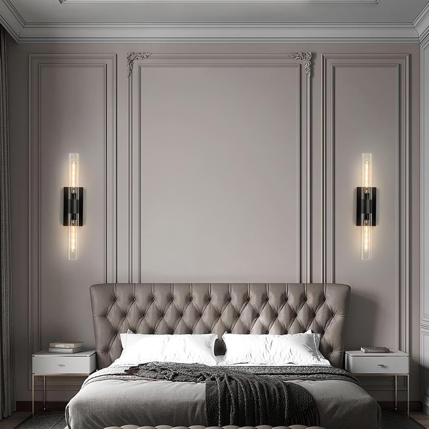 24.8' L Wall Sconces 2-Lights Black Wall Lights Fixtures Morden Cylinder Wall Light for Bathroom Vanity Light Indoor Wall Mounted Lamps for Living Room,Bedroom,Hallway