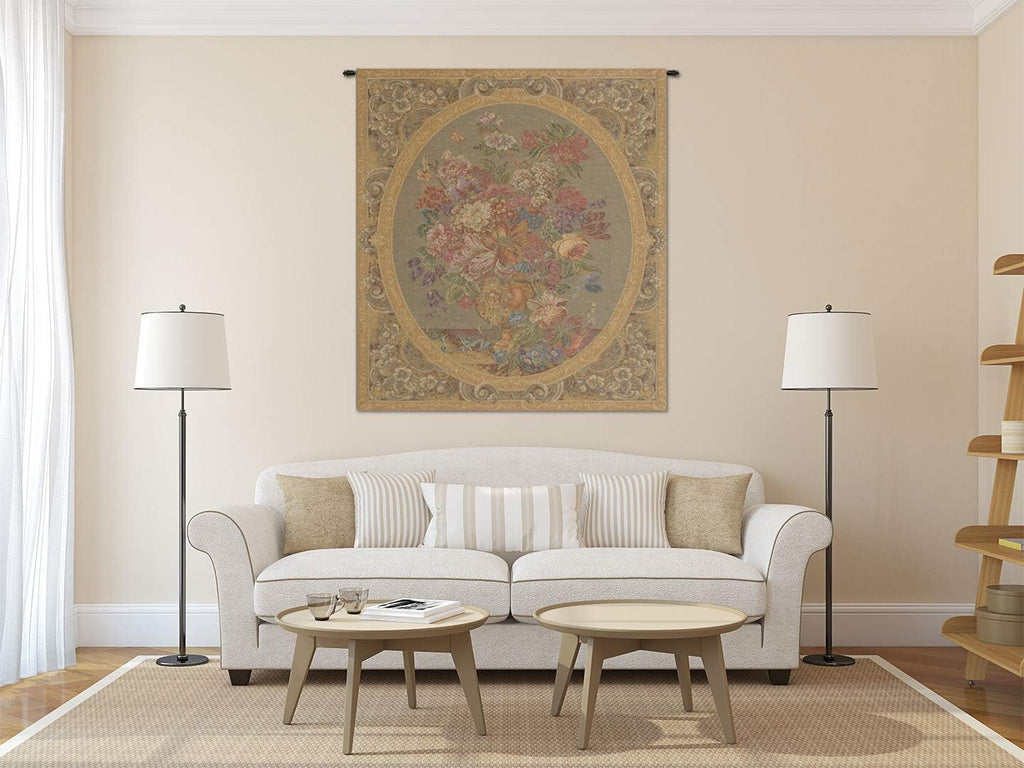 Floral Composition In Vase Cream Italian Tapestry Wall Hanging - 25 in. x 30 in. Cotton/Viscose/Polyester by Charlotte Home Furnishings