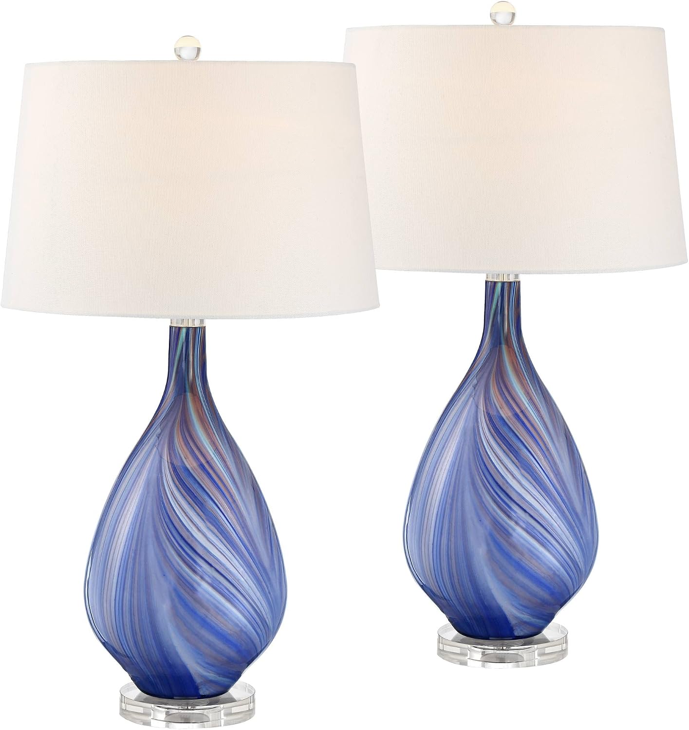 Possini Euro Design Taylor 29' Tall Teardrop Modern Coastal End Table Lamps Set of 2 Blue Art Glass Living Room Bedroom Bedside Nightstand House Office Home Reading White Shade (Colors May Vary)