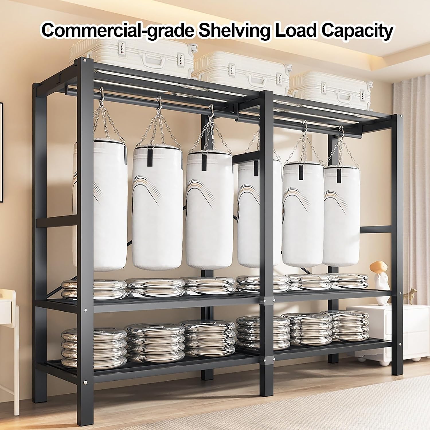 Wardrobe Closet With Cover Foldable Garment Rack For Hanging Clothes 1200lbs Portable Covered Clothing Coat Storage Organizer Armoire Enclosed Curtain(C,152cm/59.8inch)