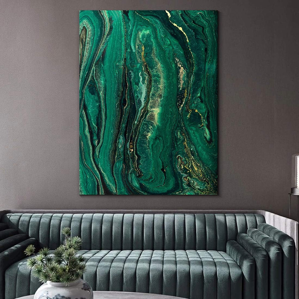 Denzoer Green Texture and Gold Abstract Wall Art Modern Canvas Prints with Solid Wood Frame Wall Pictures for Home Decoration, Ready to Hang - 36x46 inches