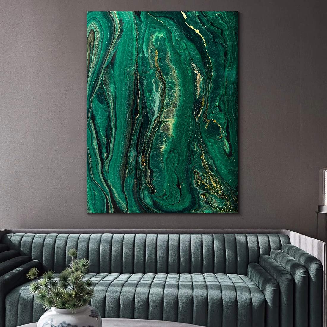 Denzoer Green Texture and Gold Abstract Wall Art Modern Canvas Prints with Solid Wood Frame Wall Pictures for Home Decoration, Ready to Hang - 36x46 inches