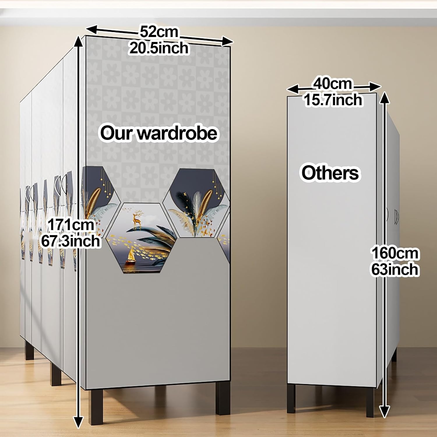 Portable Wardrobe Closet 1200LB, Foldable Clothe Rack With Cover, Garment Rack For Hanging Clothes, Clothing Coat Storage Rack, Covered With Independent Area, For Apartments(A,150cm/59.1inch)