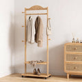 High-Grade Rubber Wood Coat Rack, Easy To Assemble, With 9 side hooks,With 2 partitions, Mobile Rollers, Multifunctional Coat Rack Suitable for Suitable for hanging clothes, hats,storing shoes.
