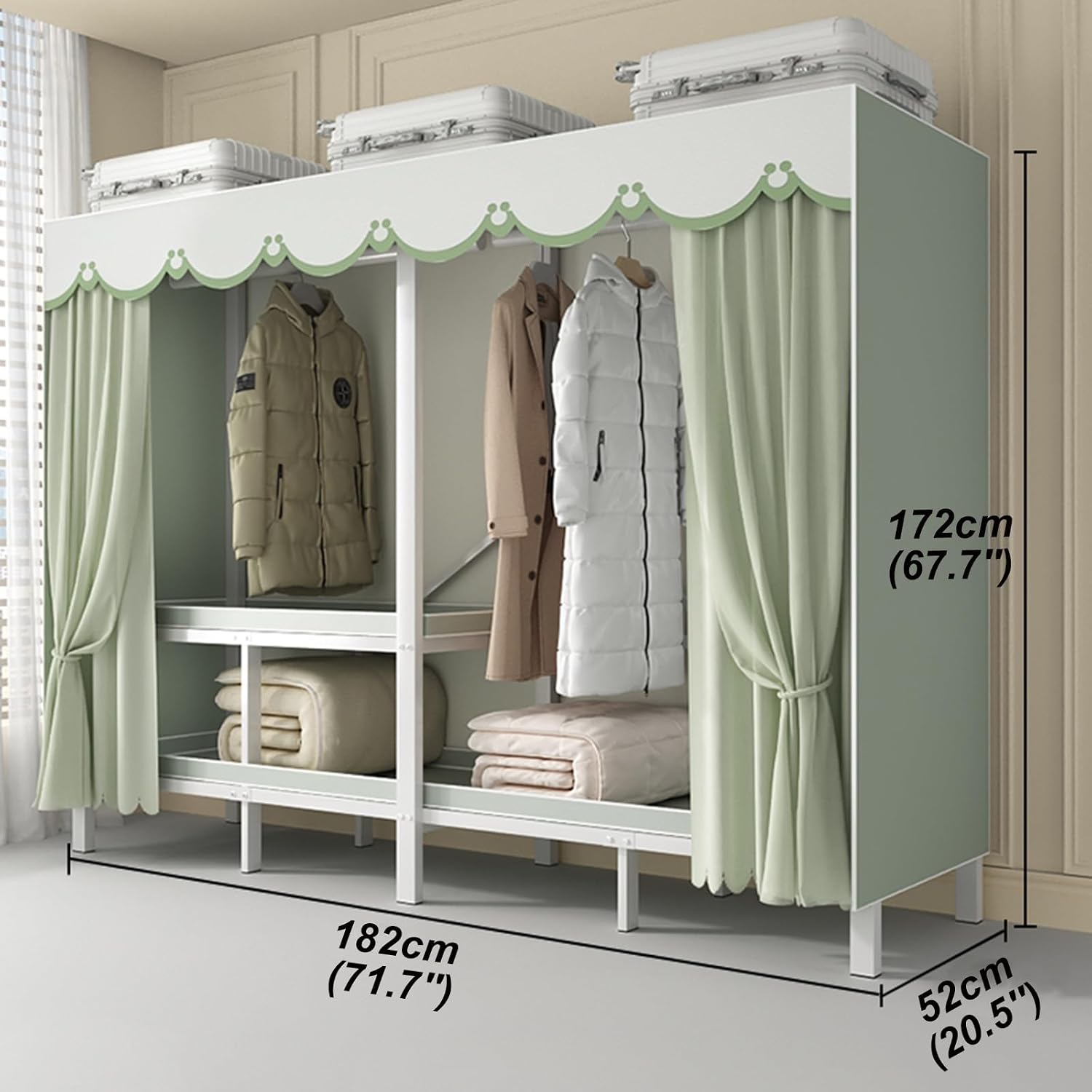 Foldable Wardrobe Closet, Load 1100lbs Heavy-duty Portable Clothe Rack with Cover for Bedroom Armoires, Metal Freestanding Clothing Storage Organizer Garment Rack for Hanging Clothes(71.7''x20.5''x67.