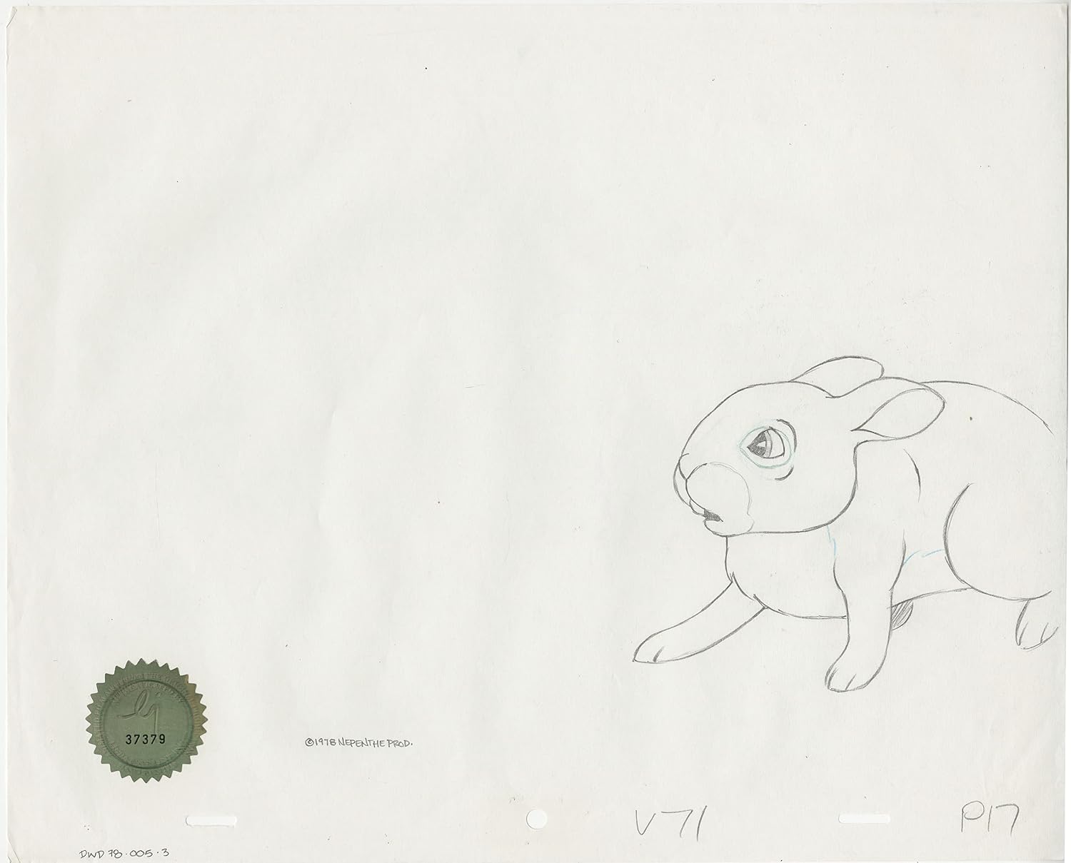 Watership Down 1978 Production Animation Cel Drawing with Linda Jones Seal and Certificate of Authenticity 005-003