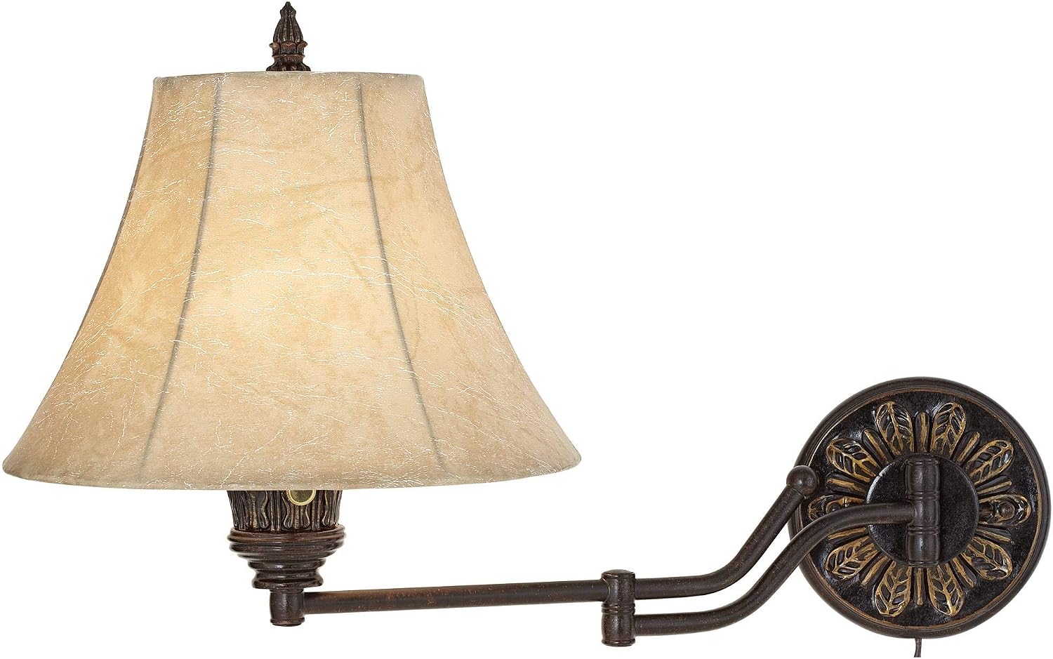 Barnes and Ivy Rosslyn Rustic French Country Swing Arm Wall Lamps Set of 2 Bronze Plug-in Light Fixture Faux Leather Bell Shade for Cottage Core Bedroom Bedside House Reading Living Room Home Dining