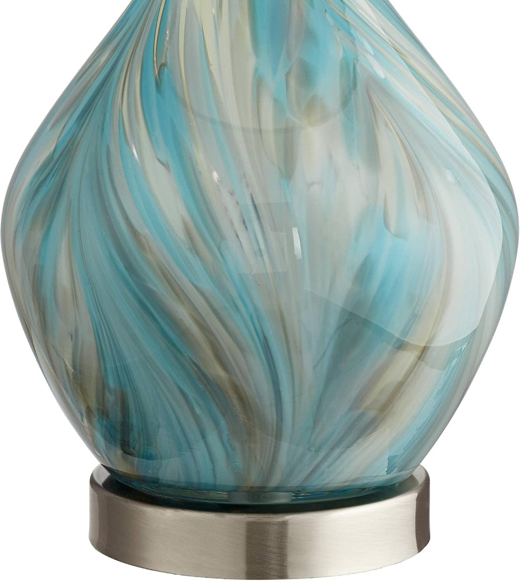 360 Lighting Cirrus 22' High Vase Small Modern Coastal Accent Table Lamps Set of 2 Blue Gray Handcrafted Art Glass White Shade Living Room Bedroom Bedside Nightstand House (Colors May Vary)