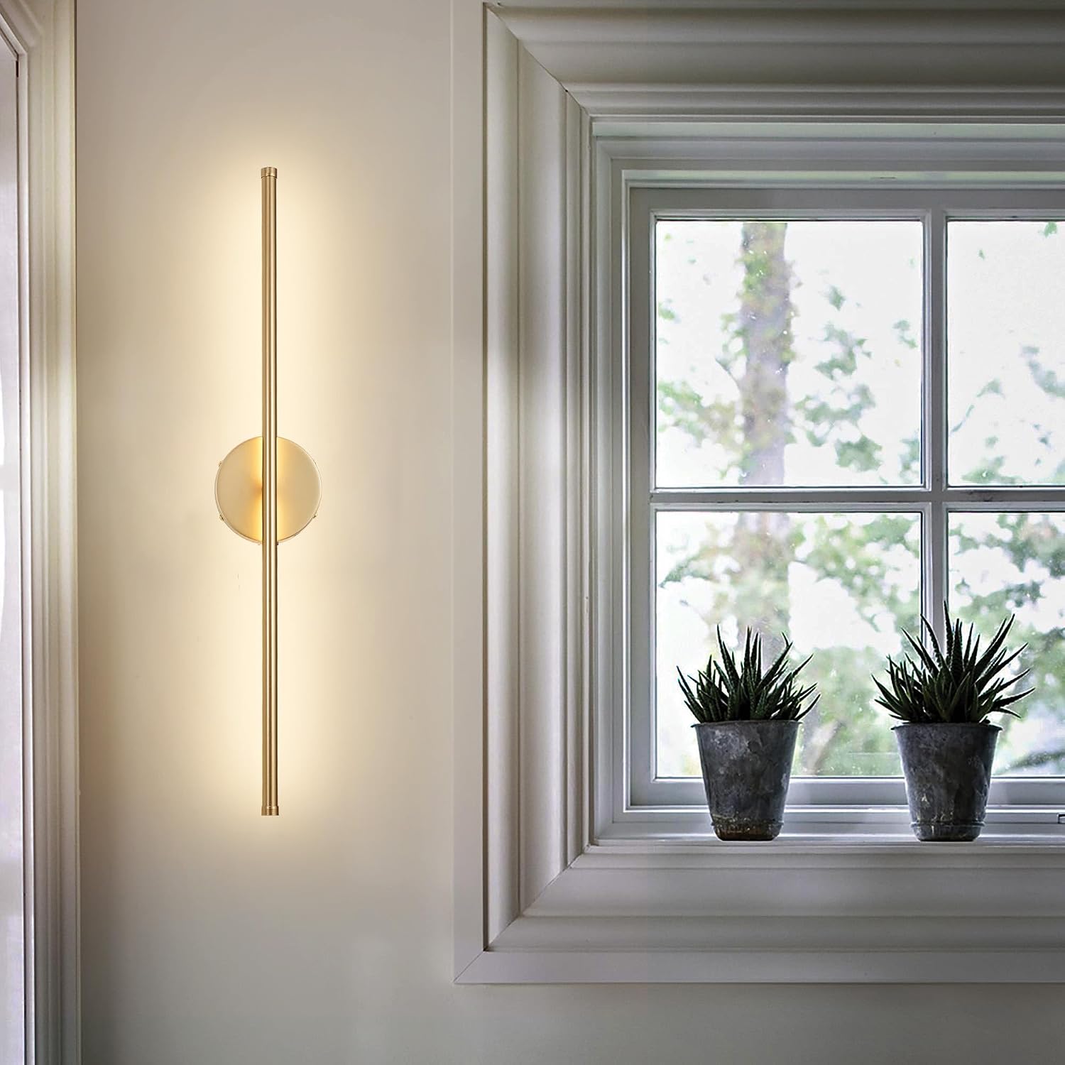 KARTOOSH Battery Operated Wall Sconces, Dimmable Wall Sconces Set of Two, 350°Rotate, 3000K LED Gold Wireless Wall Light for Living Room, Bedroom, Hallway, 32.2 Inch (2 Pack)