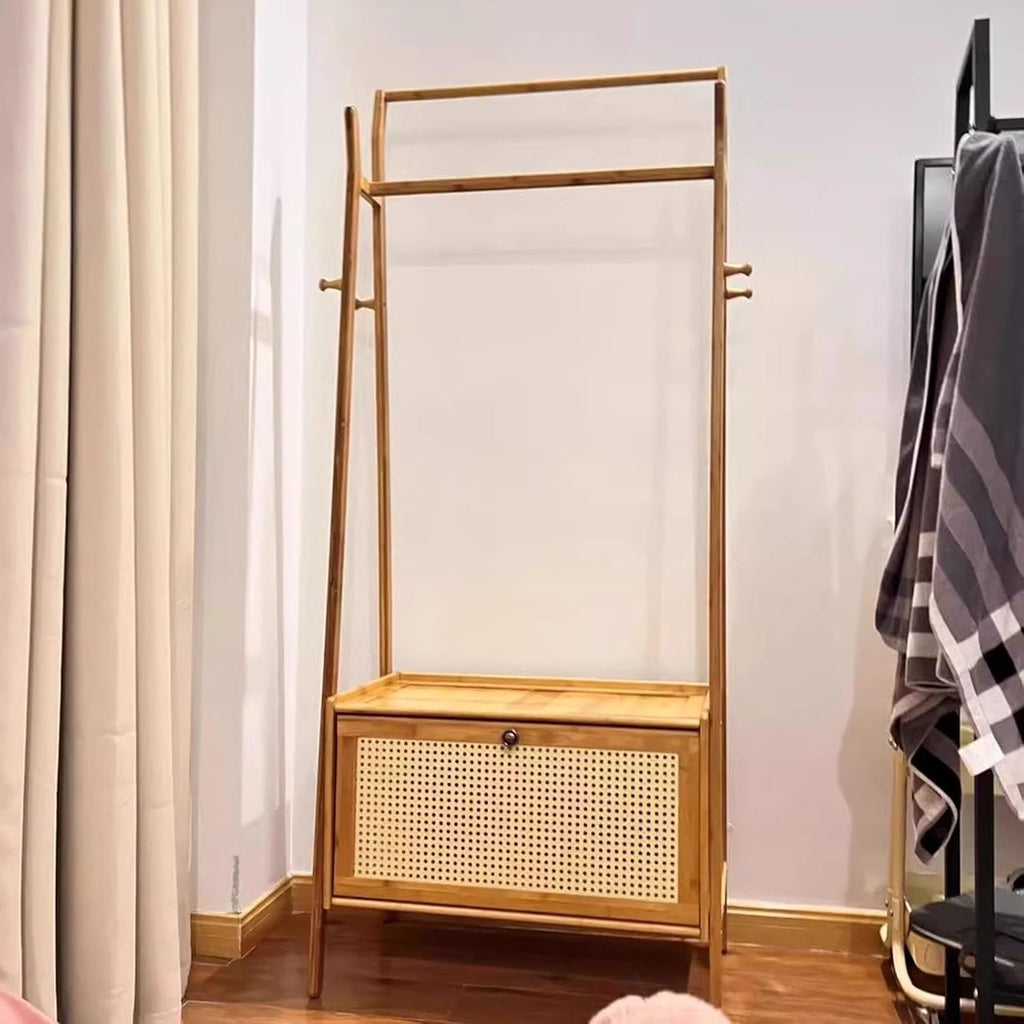 Clothes Rack, Garment Rack, Bamboo Clothing Rack, Clothing Rack with Storage, Open Wardrobe, Wooden Clothing Racks for Hanging Clothes, Suitable for Entrances, Bedrooms(Brown,52cm/20.4in)