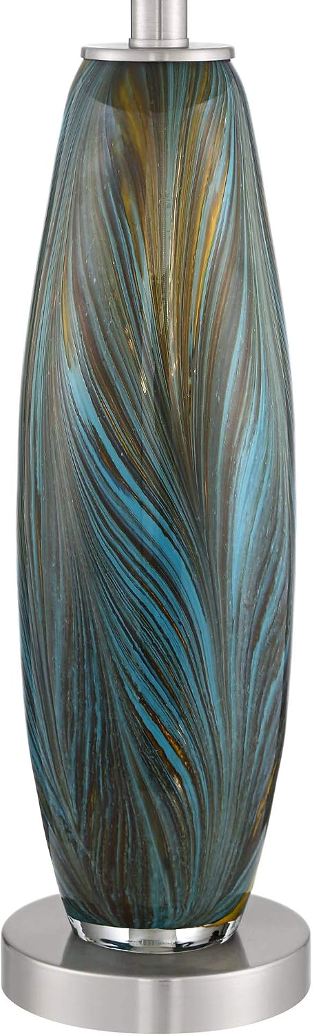 360 Lighting Azure Modern Table Lamps 26.75' High Set of 2 Blue Brown Art Glass Brushed Nickel Metal Black Fabric Drum Shade Decor for Living Room Bedroom House Bedside Nightstand Home