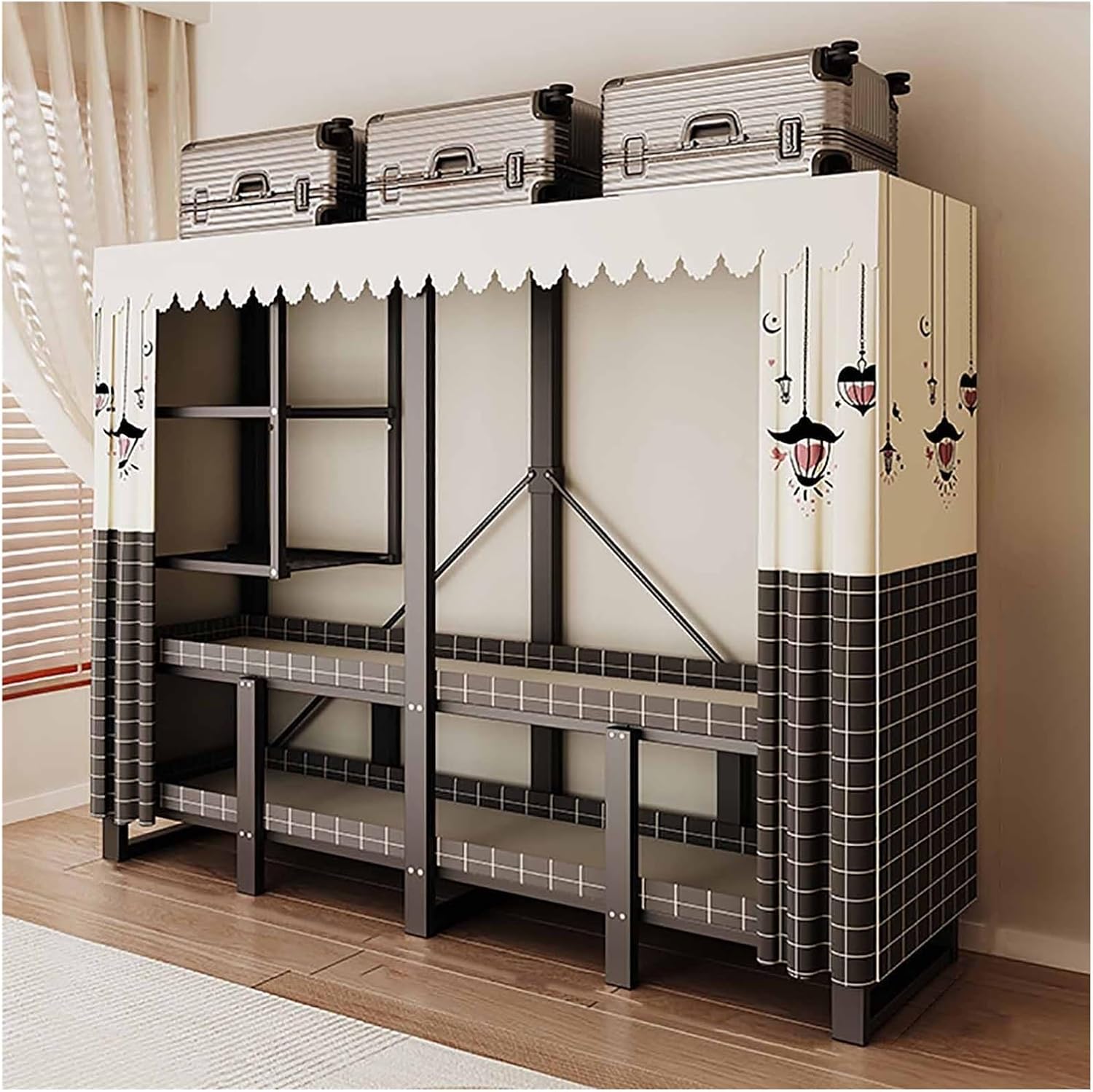 Heavy-Duty Portable Wardrobe Closet, Foldable Clothe Rack With Cover, Garment Rack For Hanging Clothes, Clothing Organizer Coat Storage Rack, For Bedroom(Blue1,216cm/85inch)