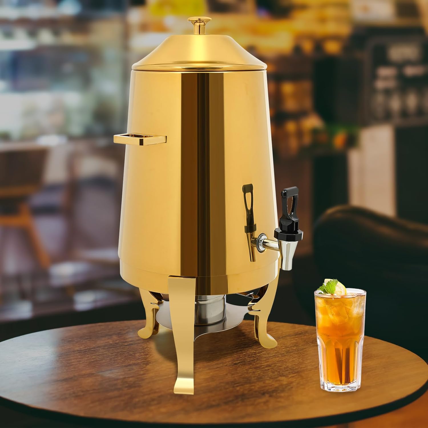 13L Coffee Urn and Hot Beverage Dispenser With Fuel Holder, 3.4 Gallon Stainless Steel Drink Dispenser for Hot Drinks, Hot Water Urn for Catering (Gold)