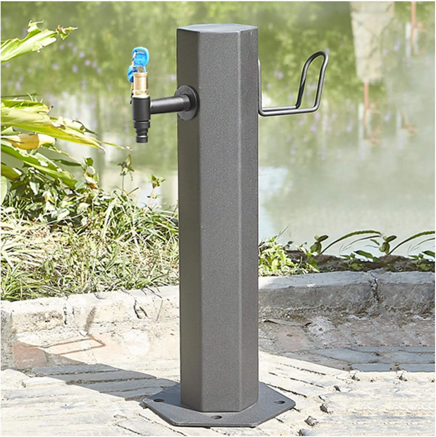 Garden Water Column Water Fountain for Patio Yard, Floor Mounted Water Tap Stainless Steel Water Pipe, Anti-Freeze Crack Standing Faucet for Watering/Irrigation(Style 3-20.5CM×50CM)