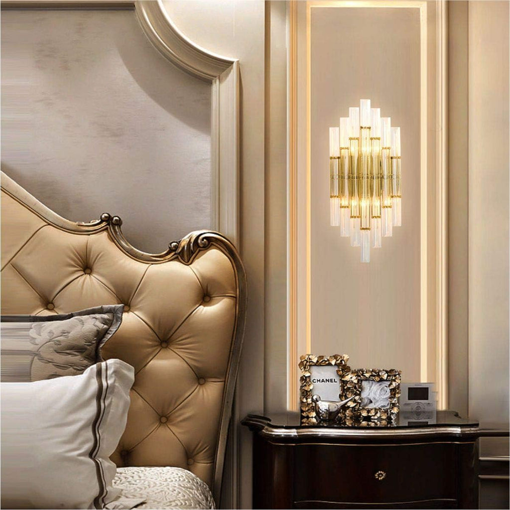 KCO Lighting Modern Crystal Wall Sconce Set of 2 Elegant Wall Mounted Light Fixture Gold Metal Wall Lamp with Clear Crystal for Bedroom Living Dining Room (Gold-2PC)