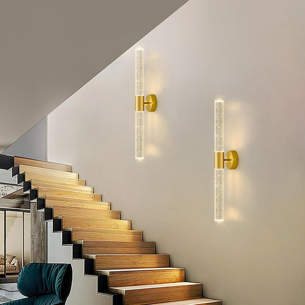 Gold Wall Sconces Set of 2 LED Modern Sconces Dining Room Wall Lighting 10W 3000K LED Wall Lights Crystal Hardwired Wall Light Fixtures for Living Room Bedroom Bathroom Hallway