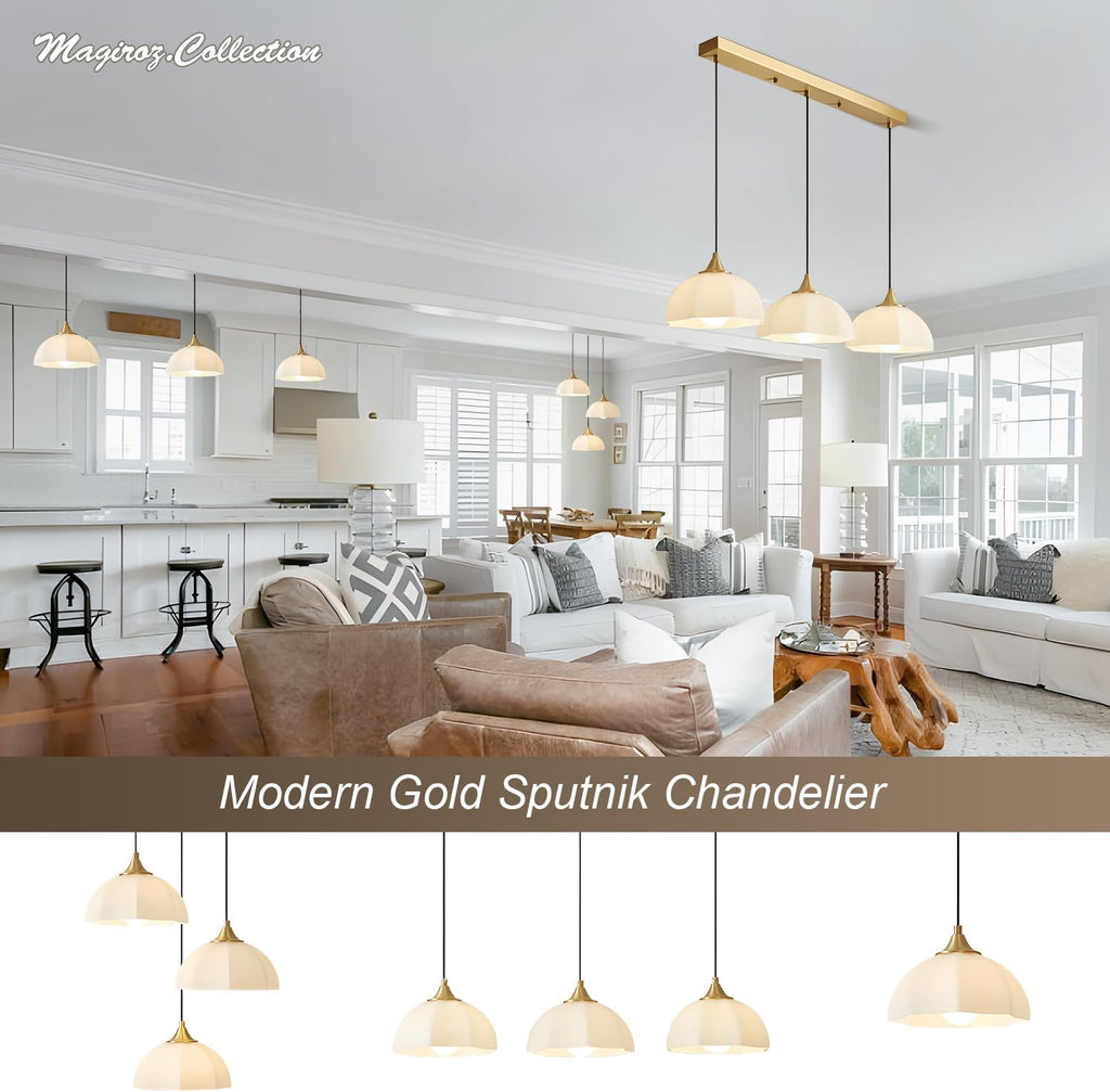 Milk Glass Pendant Light Kitchen Island 2 Pack Mid Century Brushed Gold Dome Ceiling Hanging Light Fixtures Retro Hanging Lamp Set of 2 MPL17-2 GD