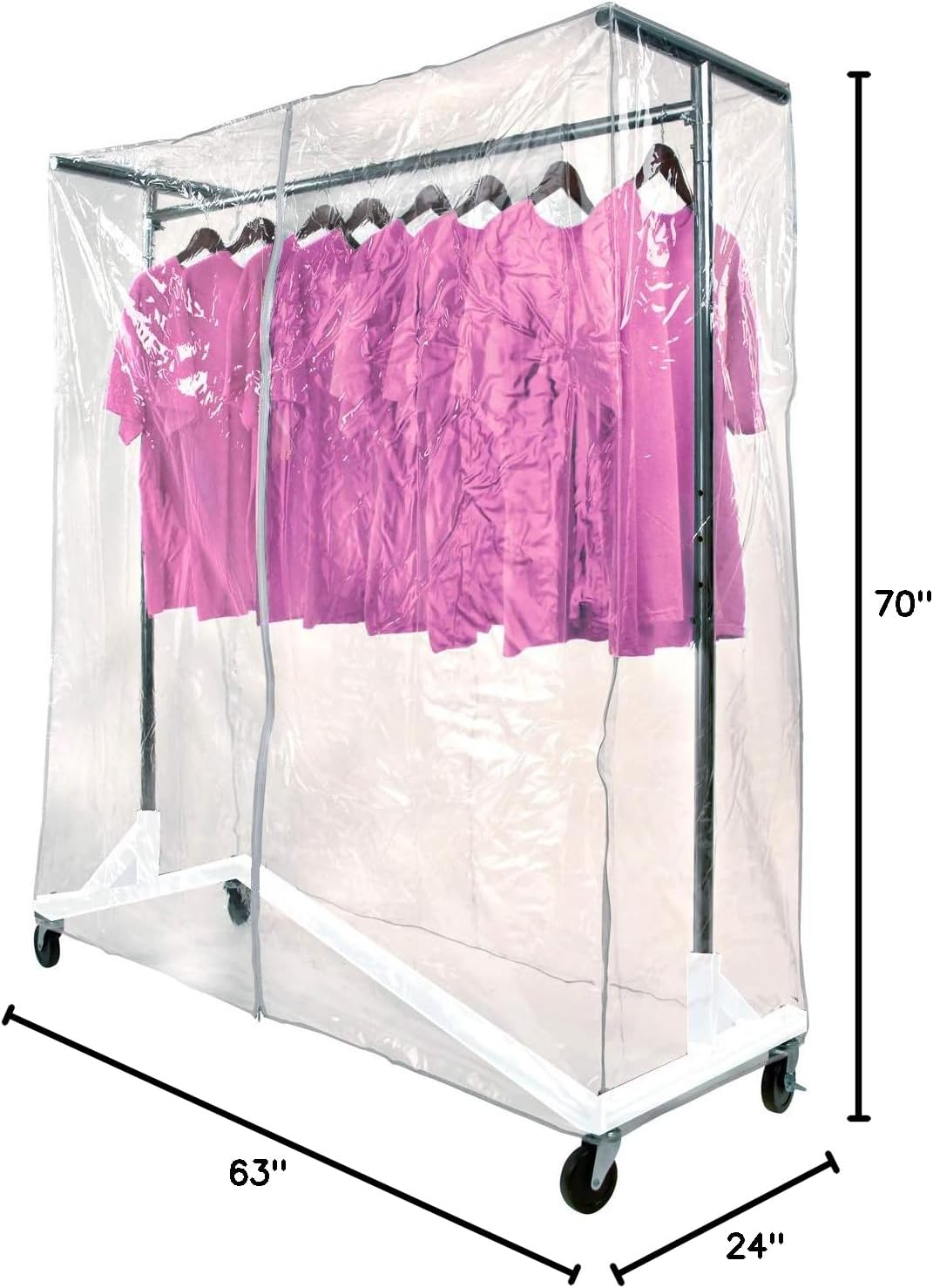 Only Hangers Commercial Grade Garment Z-Rack with White Base. Includes Cover Supports & Clear Vinyl Cover