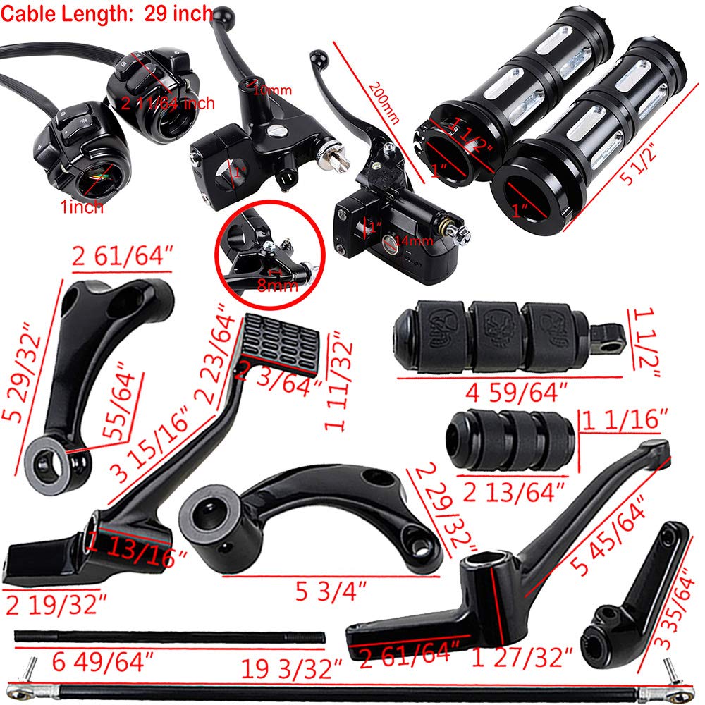 AMOPACORP Forward Controls Kit, Pair Switch with Harness, Clutch Lever Brake Master Cylinder Handlebar, Left Right 1' 25mm Hand Grips Compatible with Harley Sportster XL883 XL1200 2004-2013 (Black)