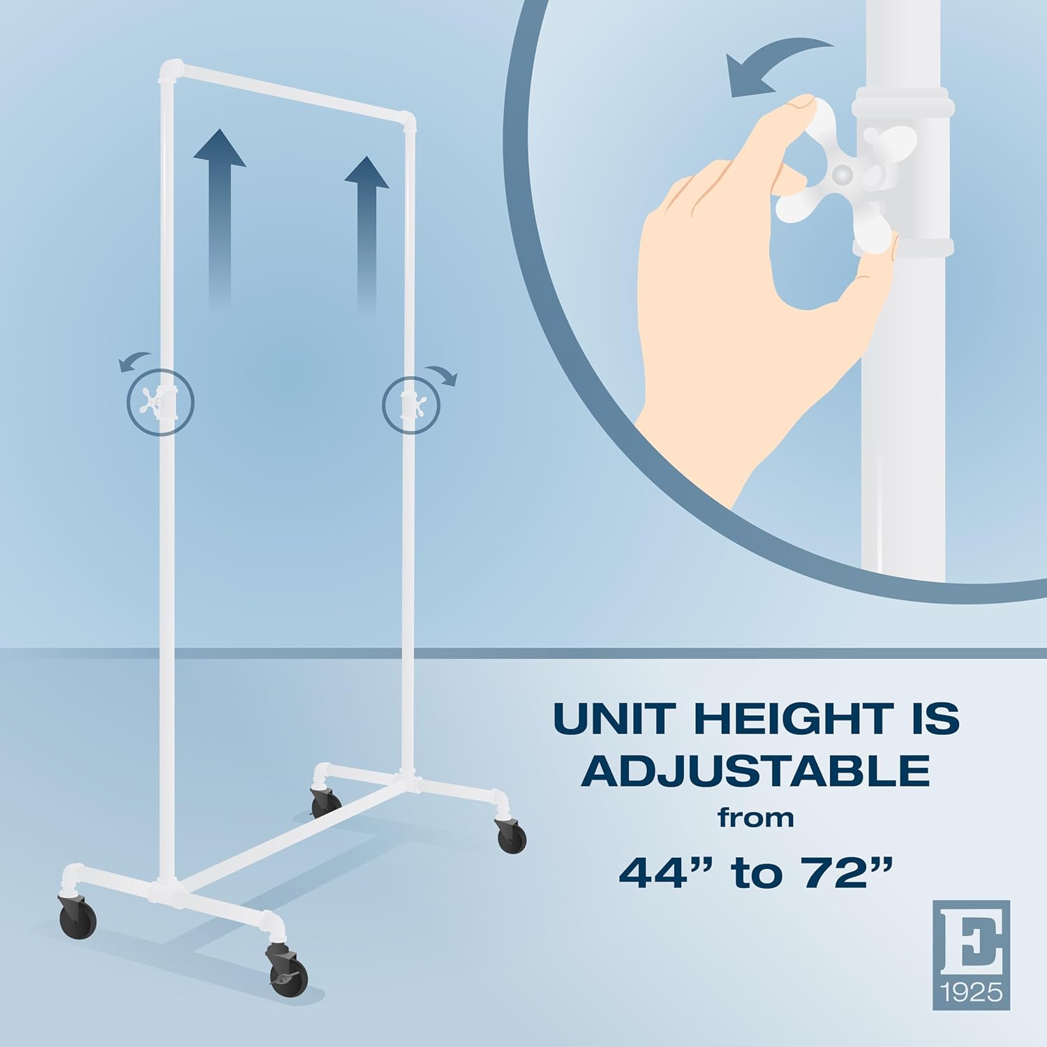 Econoco Pipeline Adjustable Ballet Bar Rack, Rolling Clothing Display with Vintage Style and Adjustable Height, Gloss White