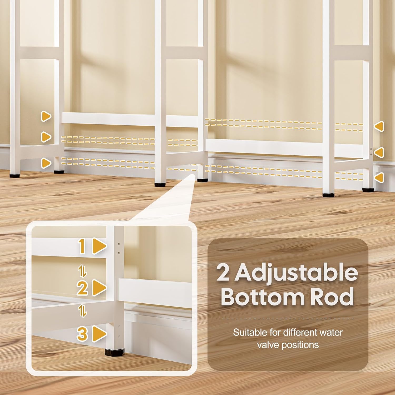 Cozivolife Over The Washer and Dryer Storage Shelf Bamboo,5 Tiers Laundry Room Drying Rack with Adjustable Shelves and 4 Hooks,Space Saver Organizer for Hanging Clothes and Towels (White)
