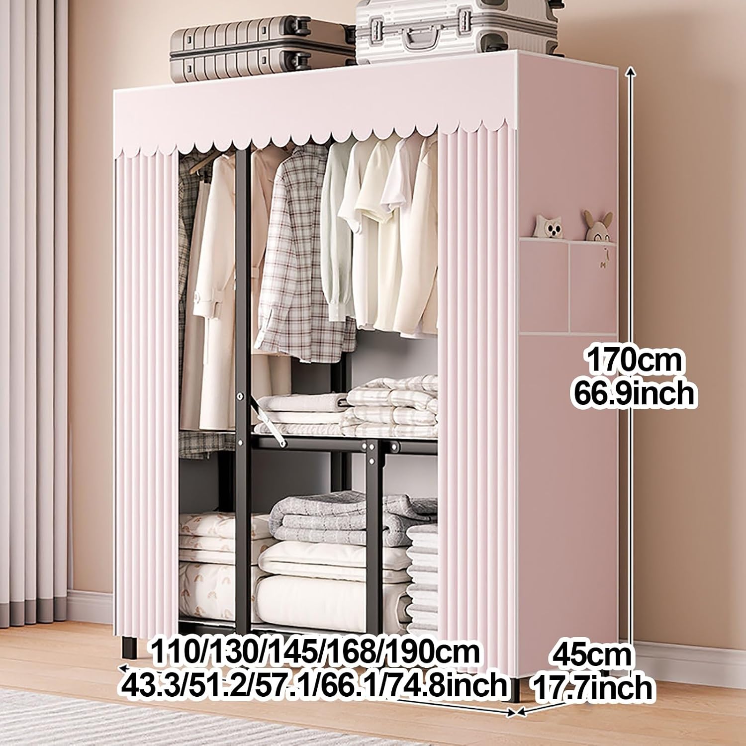 Foldable Portable Wardrobe Closet, Freestanding Covered Metal Clothes Rack with Cover, Heavy Duty Garment Rack for Hanging Clothes, Storage Organizer(Blue,110cm/43.3inch)