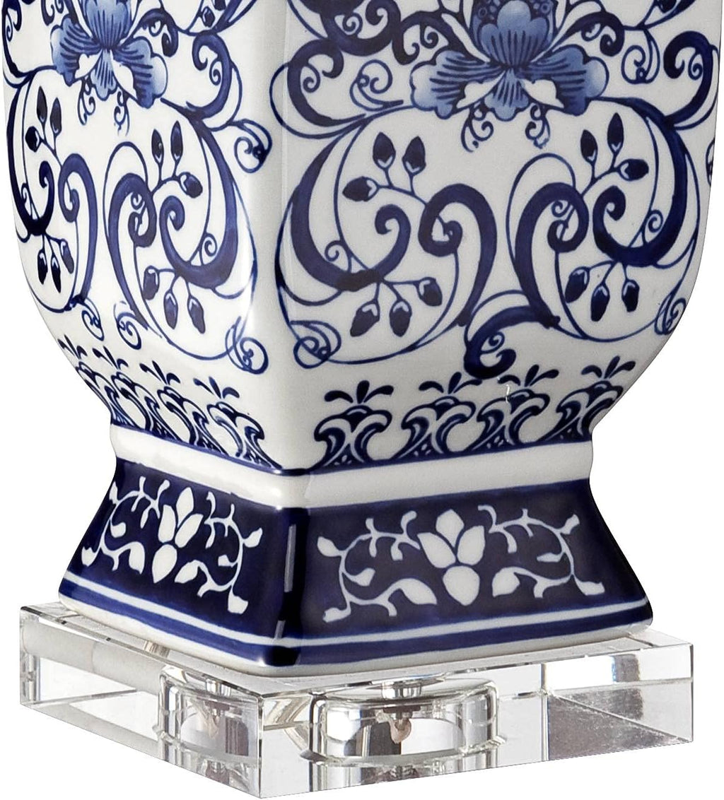 Barnes and Ivy Iris Vintage Asian Chinese Style Table Lamp 28' Tall Porcelain Blue Floral Jar Geneva White Drum Shade Cottage Core Decor for Living Room Bedroom House Bedside Nightstand Home Office