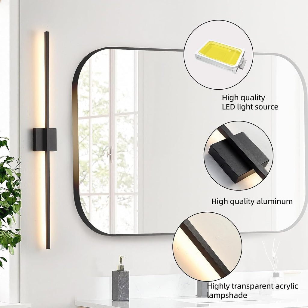 Wall Sconces Set of Two, 40 Inch Dimmable LED Wall Sconce Modern Black Sconces Set of 2 for Bathroom, Living Room, Bedroom, Hardwired 3000K (2 Pack)