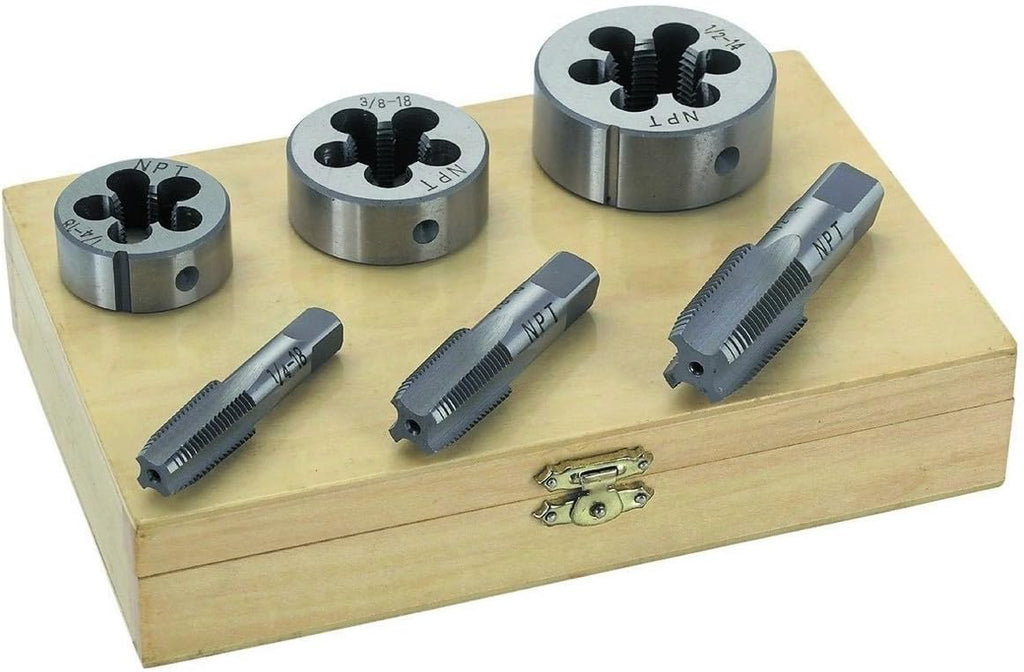 2 pack 6pc Pipe Tap and Die 1/4' X 18, 3/8' X 18, 1/2' X 14, NPT Engine repair Tool set, Jikkolumlukka